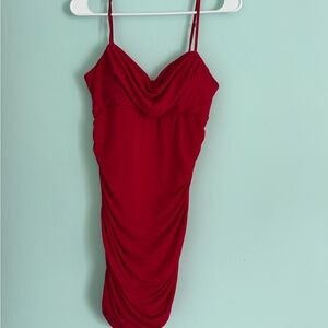 Elegant Red Draped Dress